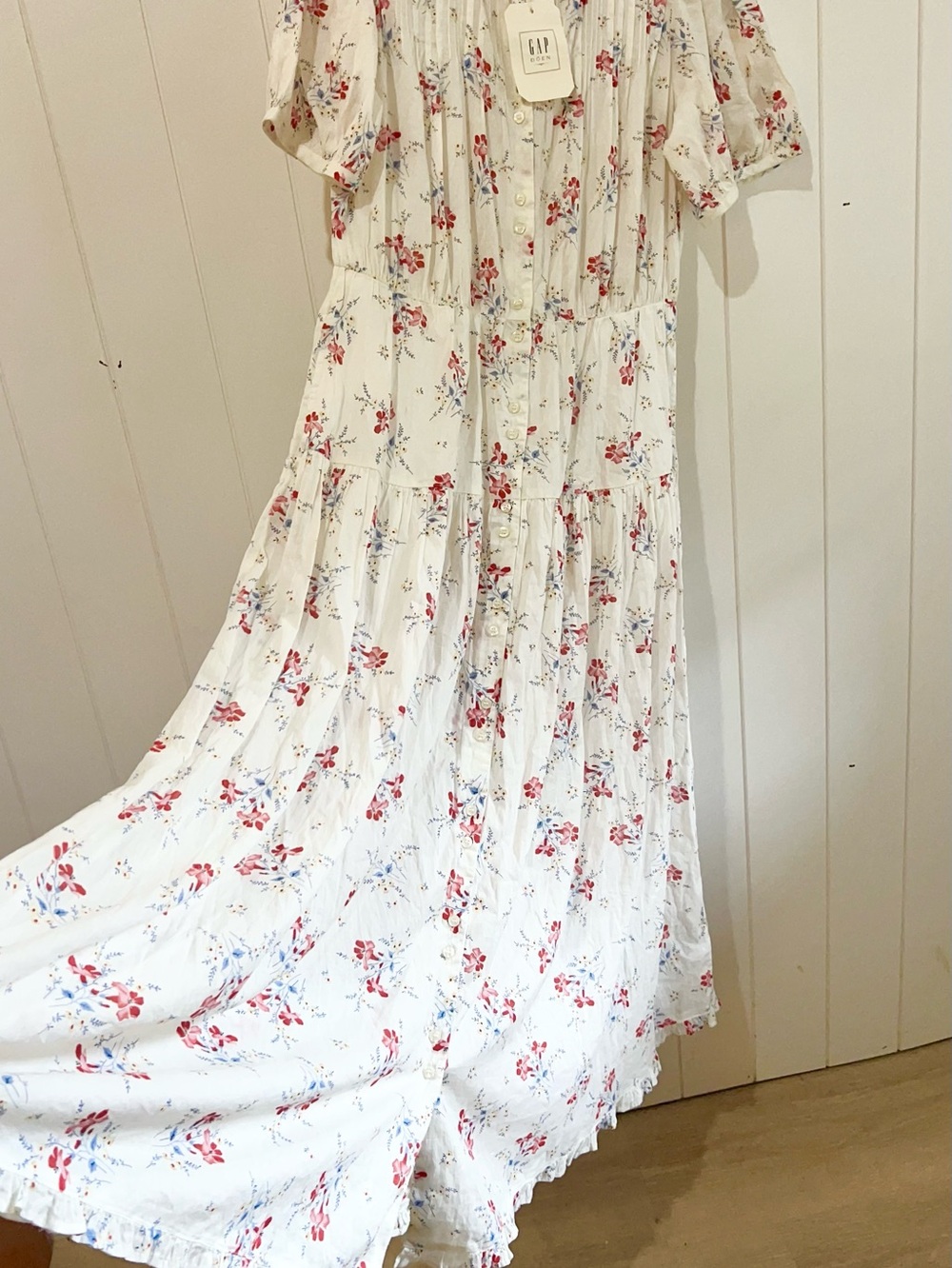 GAP X DOEN Floral Maxi Dress NWT Pintuck Bodice Button Front Muticolored SZ S